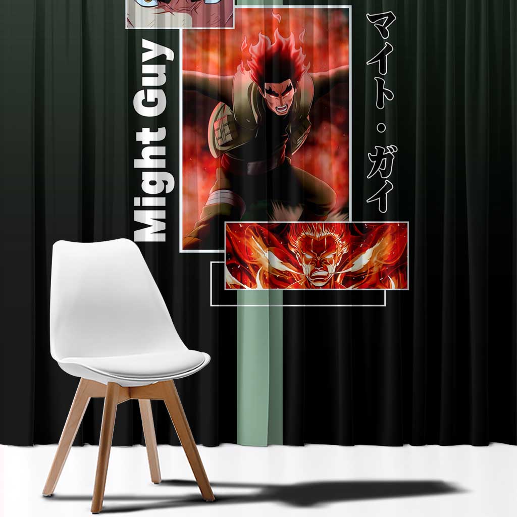Might Guy Naruto Window Curtain with Green Jumpsuit and Energetic Taijutsu Pose Design - The Mazicc