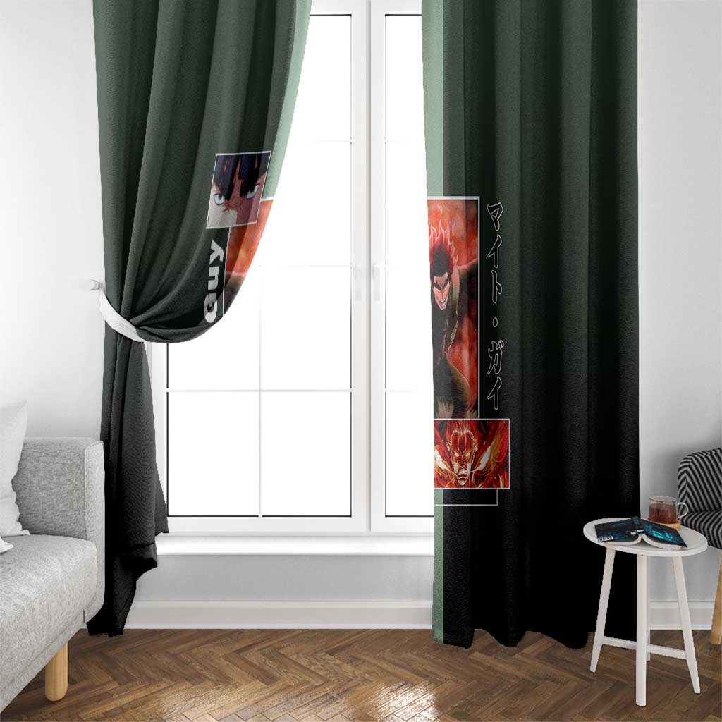 Might Guy Naruto Window Curtain with Green Jumpsuit and Energetic Taijutsu Pose Design - The Mazicc