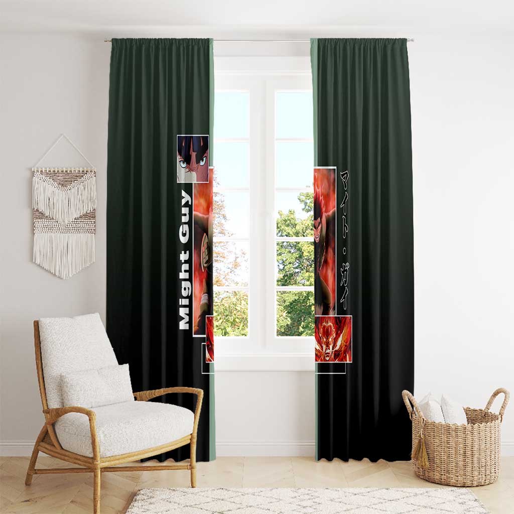Might Guy Naruto Window Curtain with Green Jumpsuit and Energetic Taijutsu Pose Design - The Mazicc