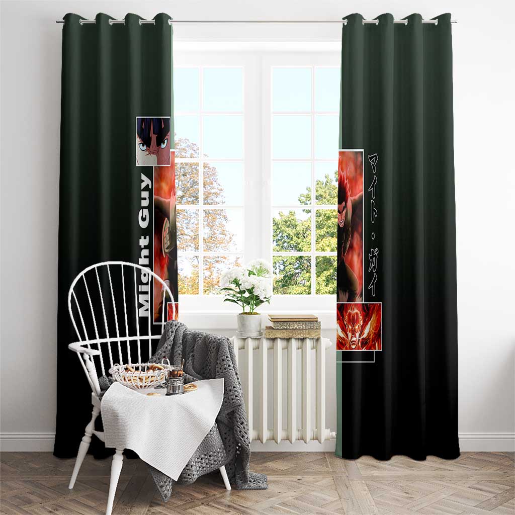 Might Guy Naruto Window Curtain with Green Jumpsuit and Energetic Taijutsu Pose Design - The Mazicc