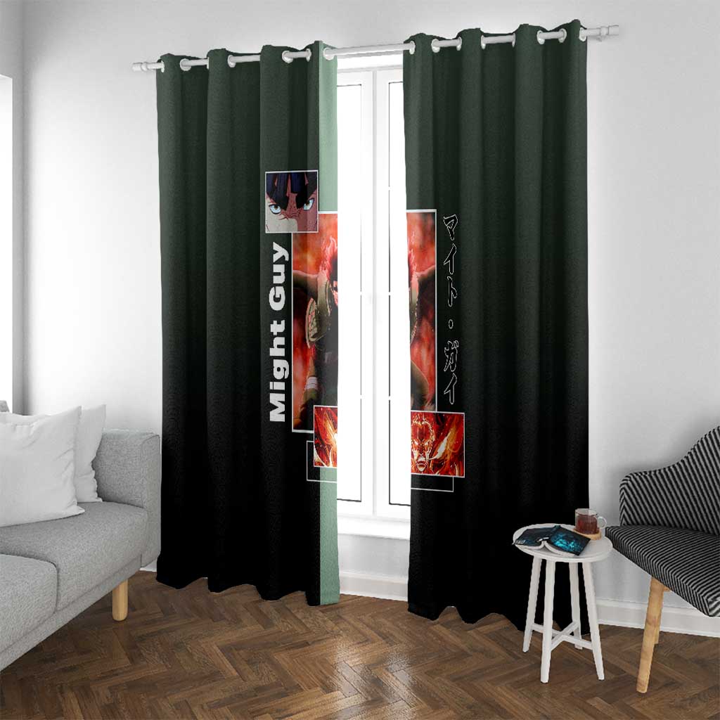 Might Guy Naruto Window Curtain with Green Jumpsuit and Energetic Taijutsu Pose Design - The Mazicc