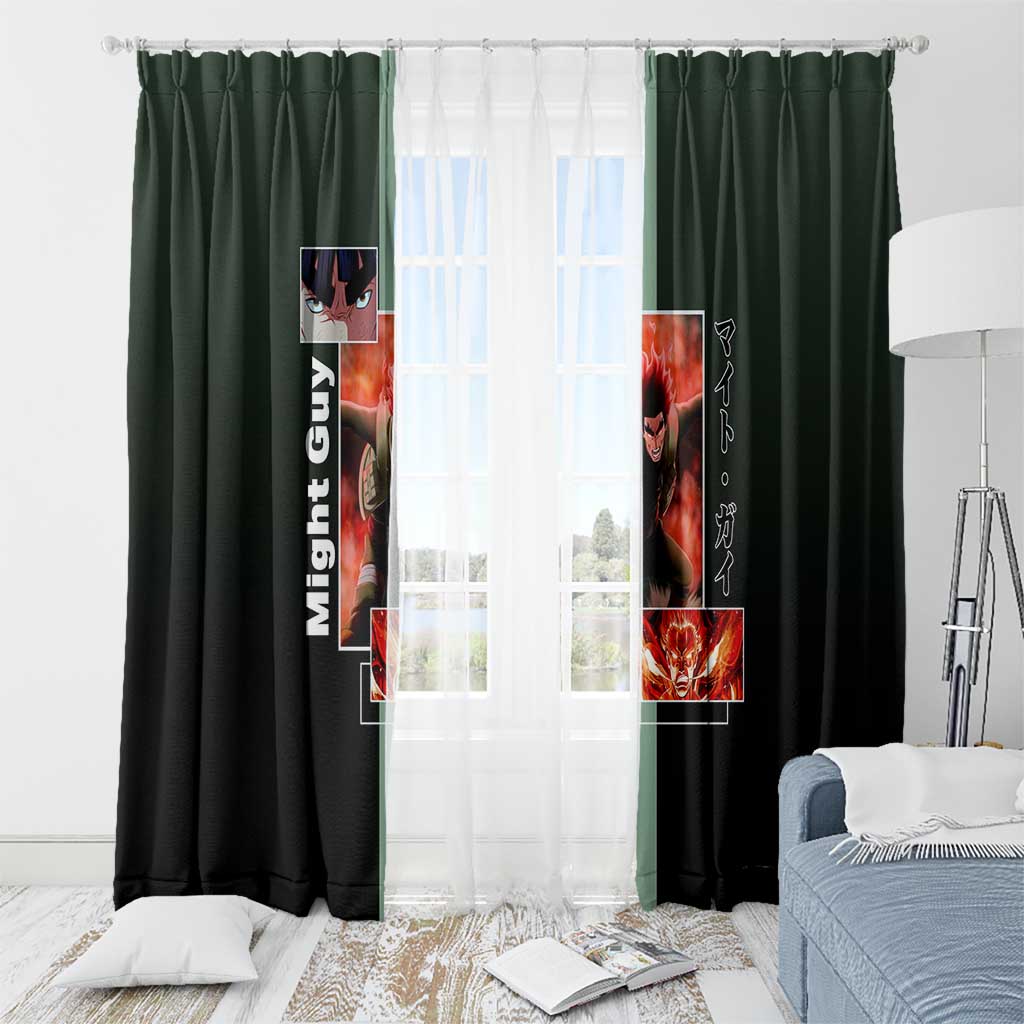 Might Guy Naruto Window Curtain with Green Jumpsuit and Energetic Taijutsu Pose Design - The Mazicc