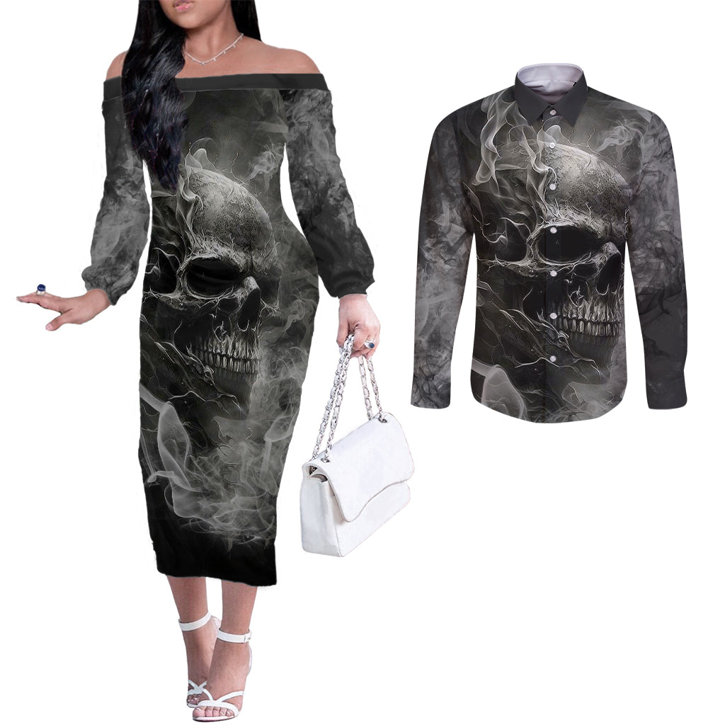 hello-darkness-my-old-friend-skull-couples-matching-off-the-shoulder-long-sleeve-dress-and-long-sleeve-button-shirts