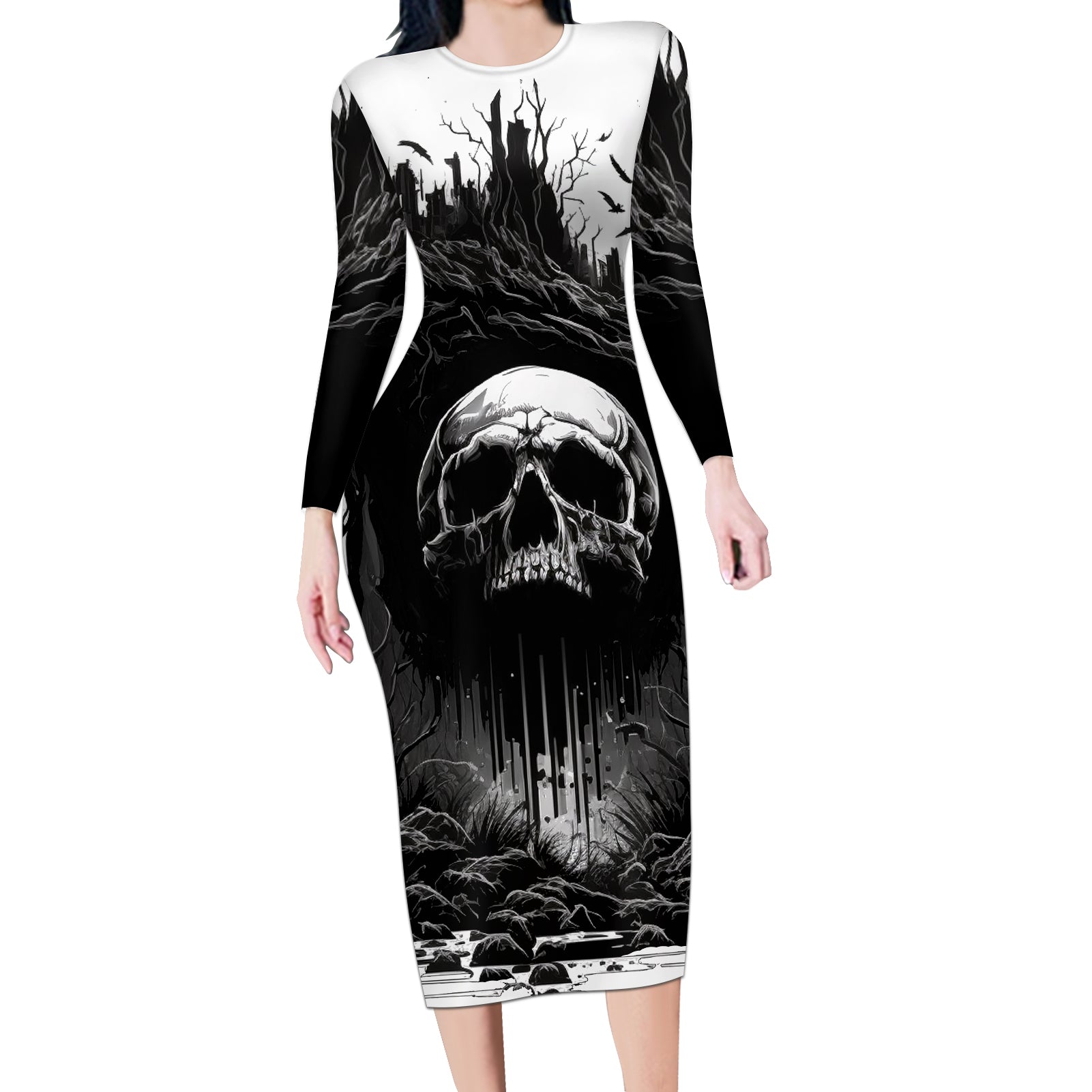 if-i-stand-alone-i-know-im-with-someone-i-can-trust-skull-long-sleeve-bodycon-dress