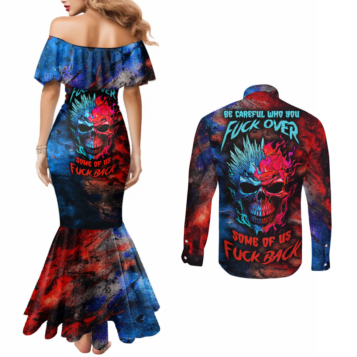 be-careful-skull-couples-matching-mermaid-dress-and-long-sleeve-button-shirts