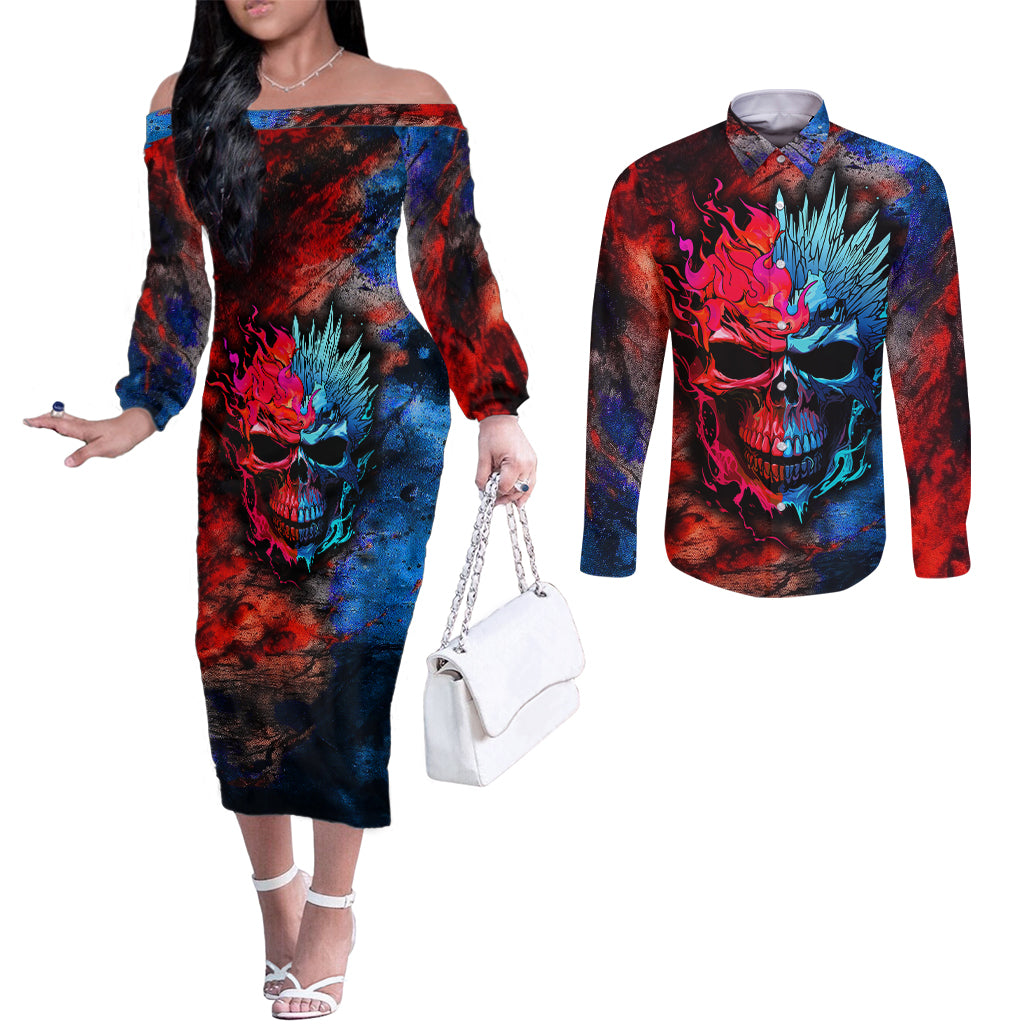 be-careful-skull-couples-matching-off-the-shoulder-long-sleeve-dress-and-long-sleeve-button-shirts