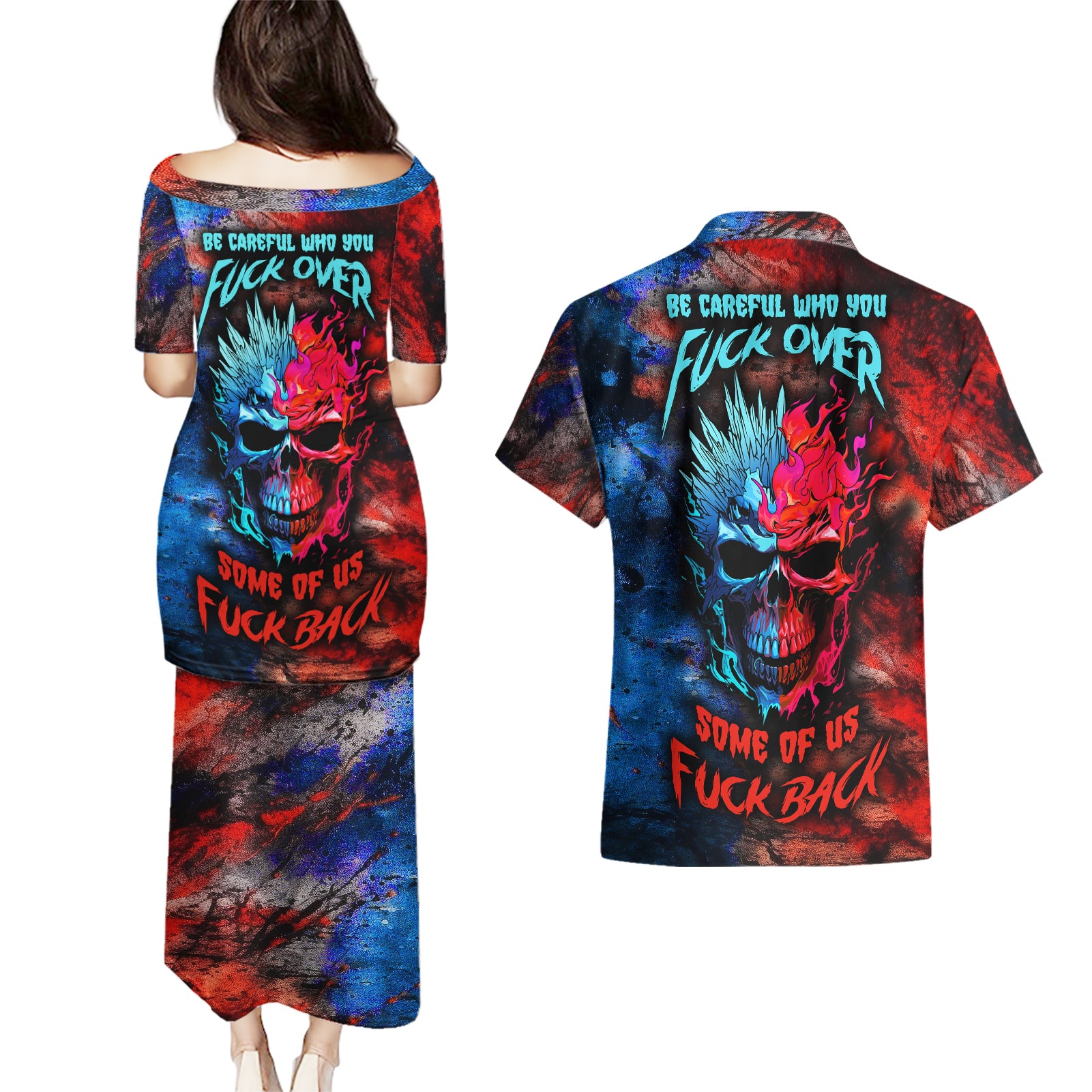 be-careful-skull-couples-matching-puletasi-dress-and-hawaiian-shirt