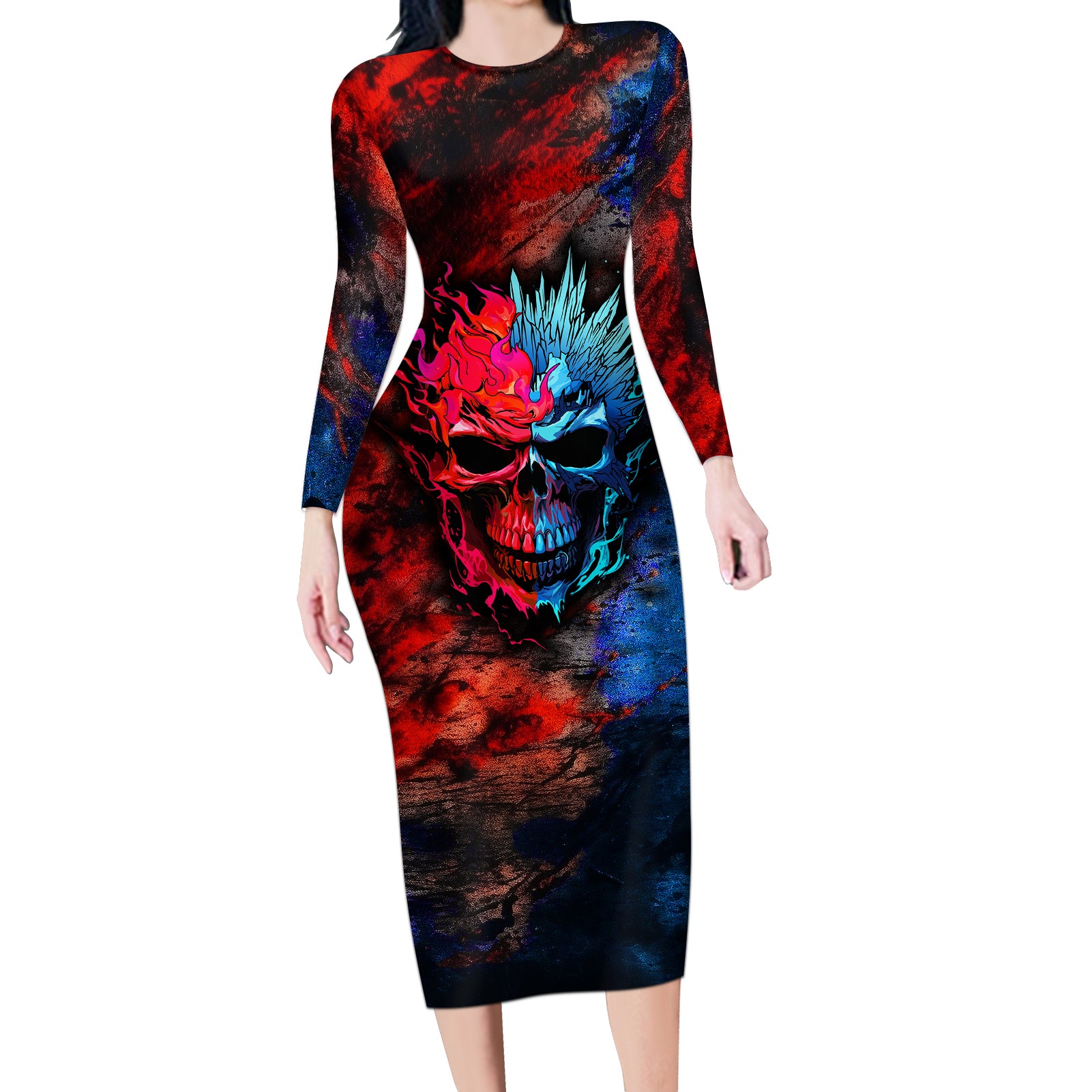 be-careful-skull-long-sleeve-bodycon-dress