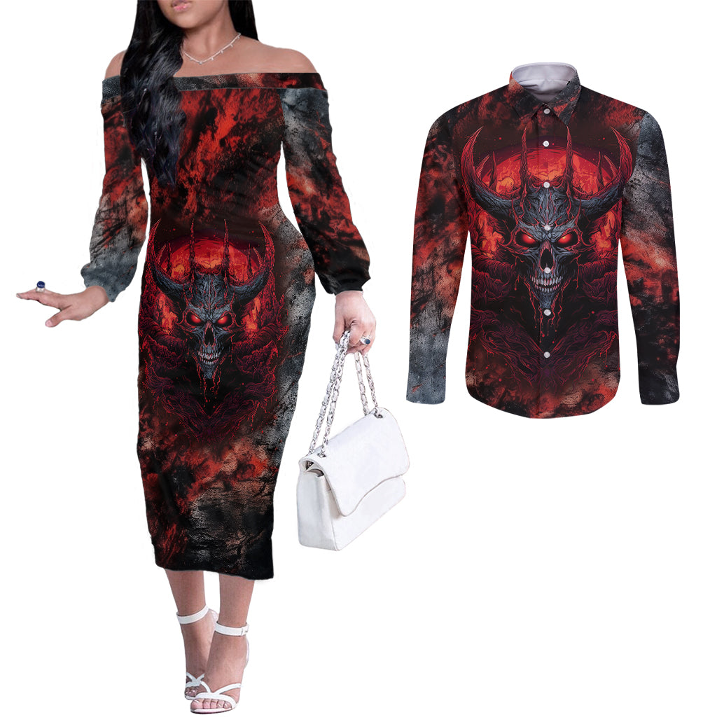 i-can-fix-stupid-but-its-gonna-hurt-skull-couples-matching-off-the-shoulder-long-sleeve-dress-and-long-sleeve-button-shirts