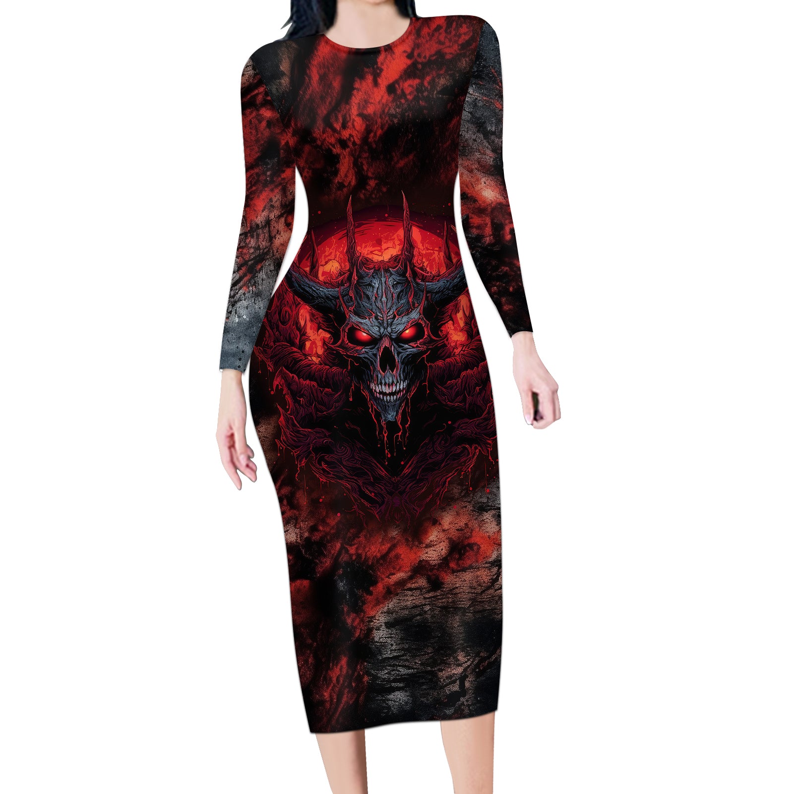 i-can-fix-stupid-but-its-gonna-hurt-skull-long-sleeve-bodycon-dress