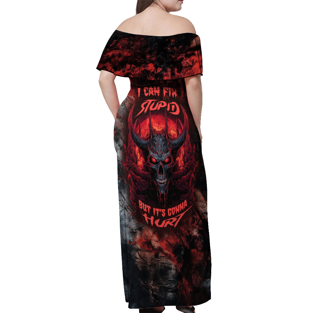 i-can-fix-stupid-but-its-gonna-hurt-skull-off-shoulder-maxi-dress