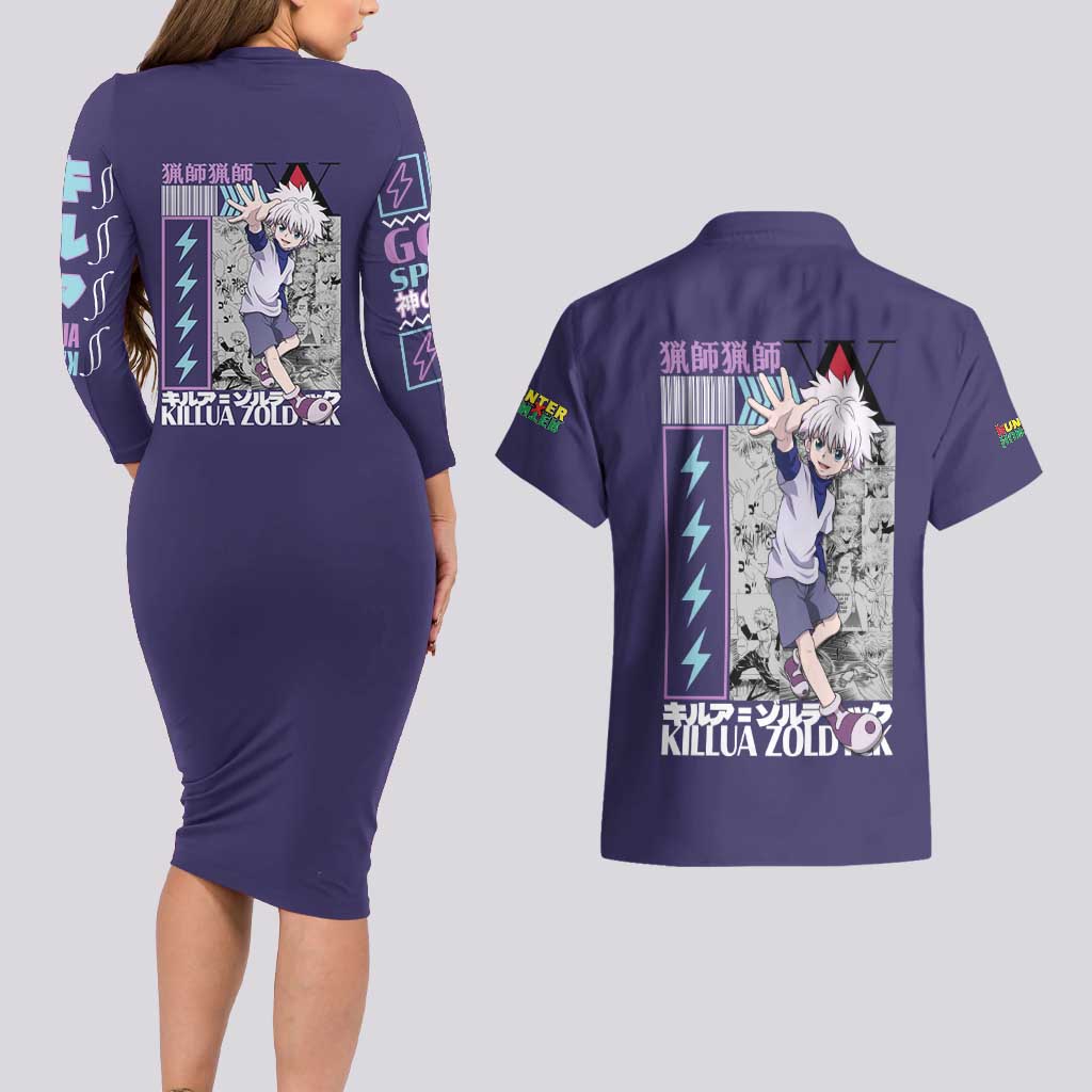 Killua Zoldyck V2 Hunter x Hunter Couples Matching Long Sleeve Bodycon Dress and Hawaiian Shirt Anime Style