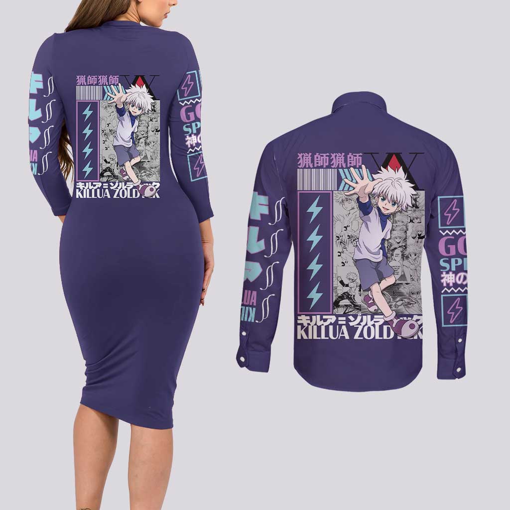 Killua Zoldyck V2 Hunter x Hunter Couples Matching Long Sleeve Bodycon Dress and Long Sleeve Button Shirt Anime Style
