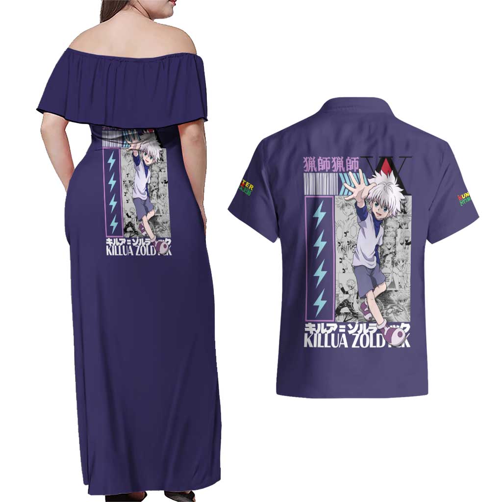Killua Zoldyck V2 Hunter x Hunter Couples Matching Off Shoulder Maxi Dress and Hawaiian Shirt Anime Style