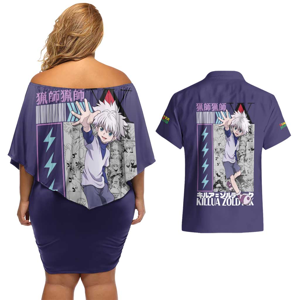 Killua Zoldyck V2 Hunter x Hunter Couples Matching Off Shoulder Short Dress and Hawaiian Shirt Anime Style
