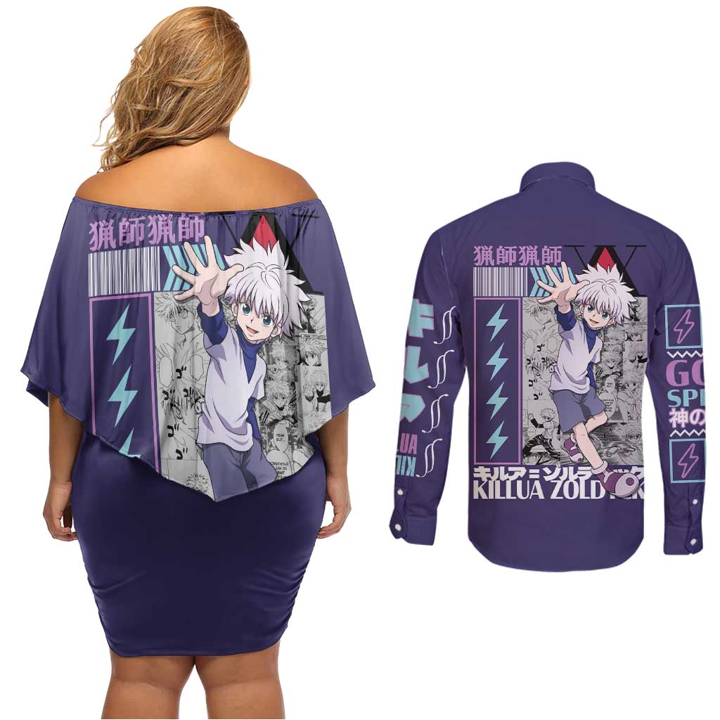 Killua Zoldyck V2 Hunter x Hunter Couples Matching Off Shoulder Short Dress and Long Sleeve Button Shirt Anime Style