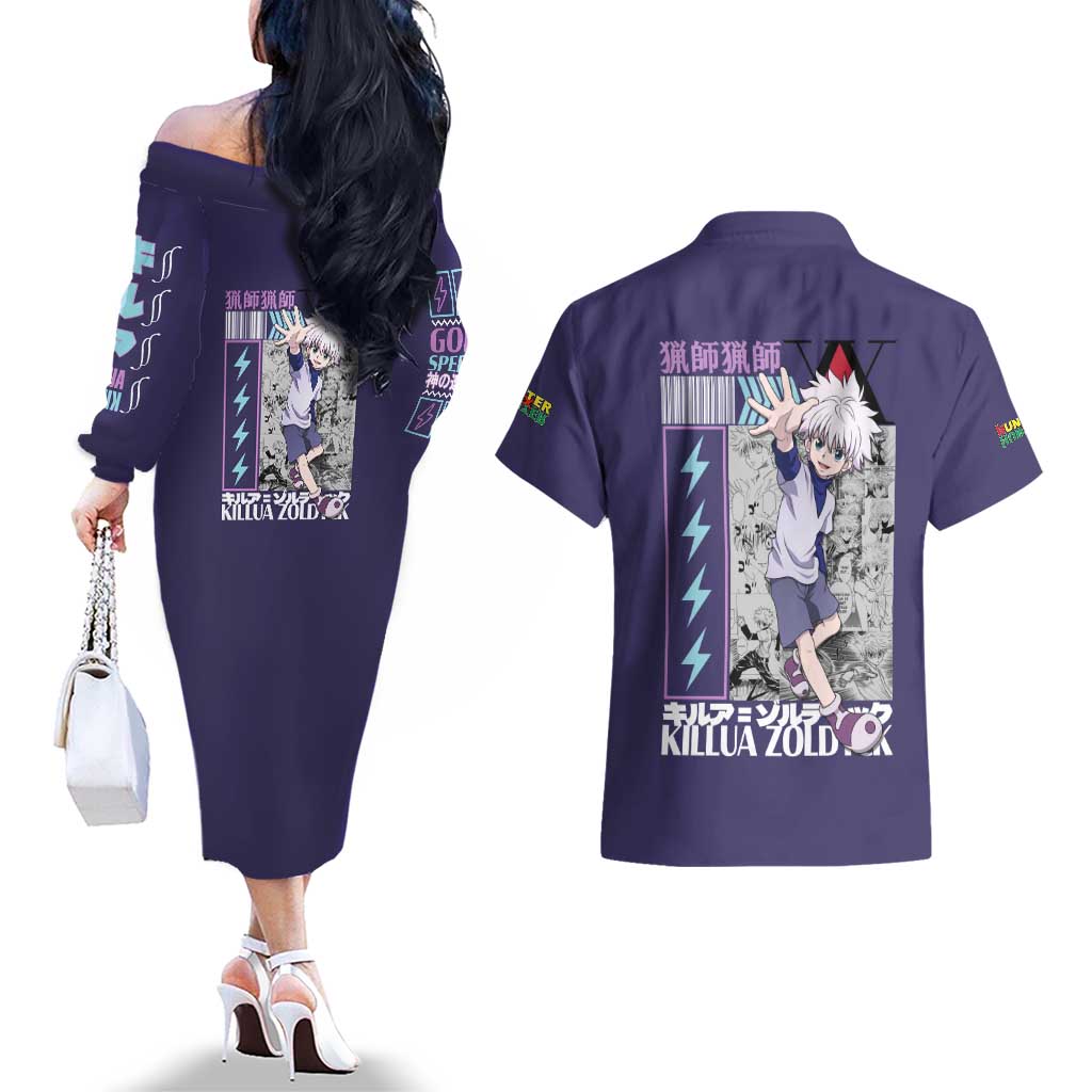 Killua Zoldyck V2 Hunter x Hunter Couples Matching Off The Shoulder Long Sleeve Dress and Hawaiian Shirt Anime Style