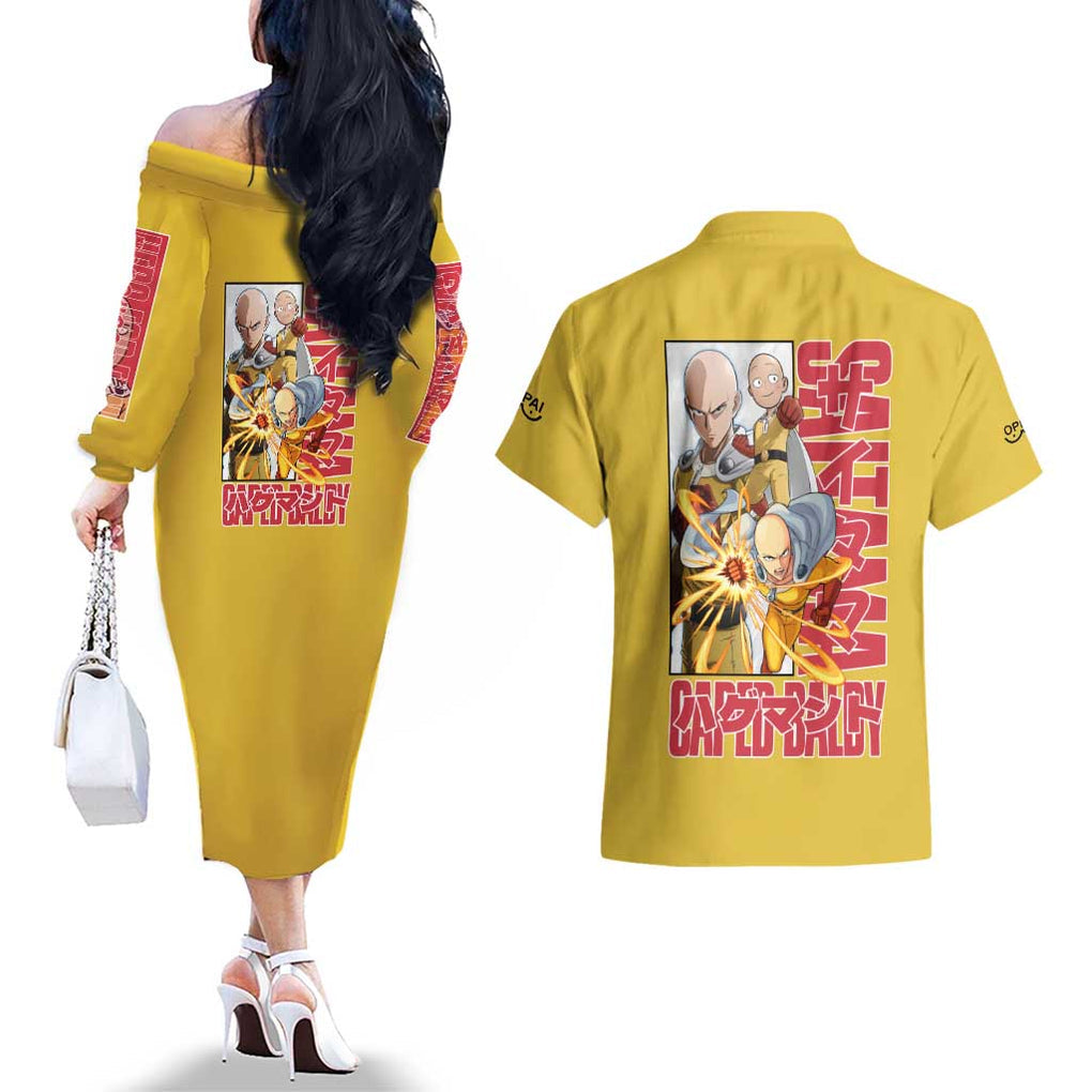 Saitama -  One Punch Man Couples Matching Off The Shoulder Long Sleeve Dress and Hawaiian Shirt Anime Japan Style