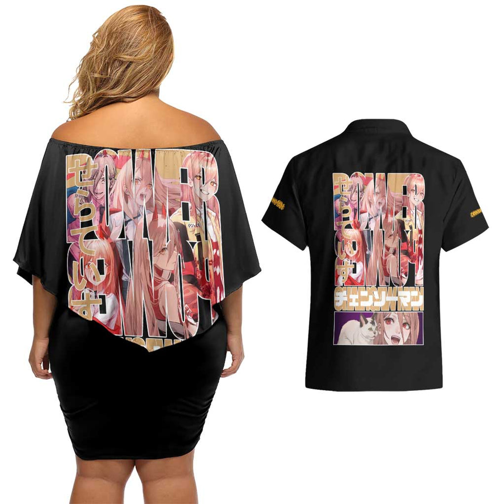 Power - Chainsaw Man Couples Matching Off Shoulder Short Dress and Hawaiian Shirt Anime Japan Style