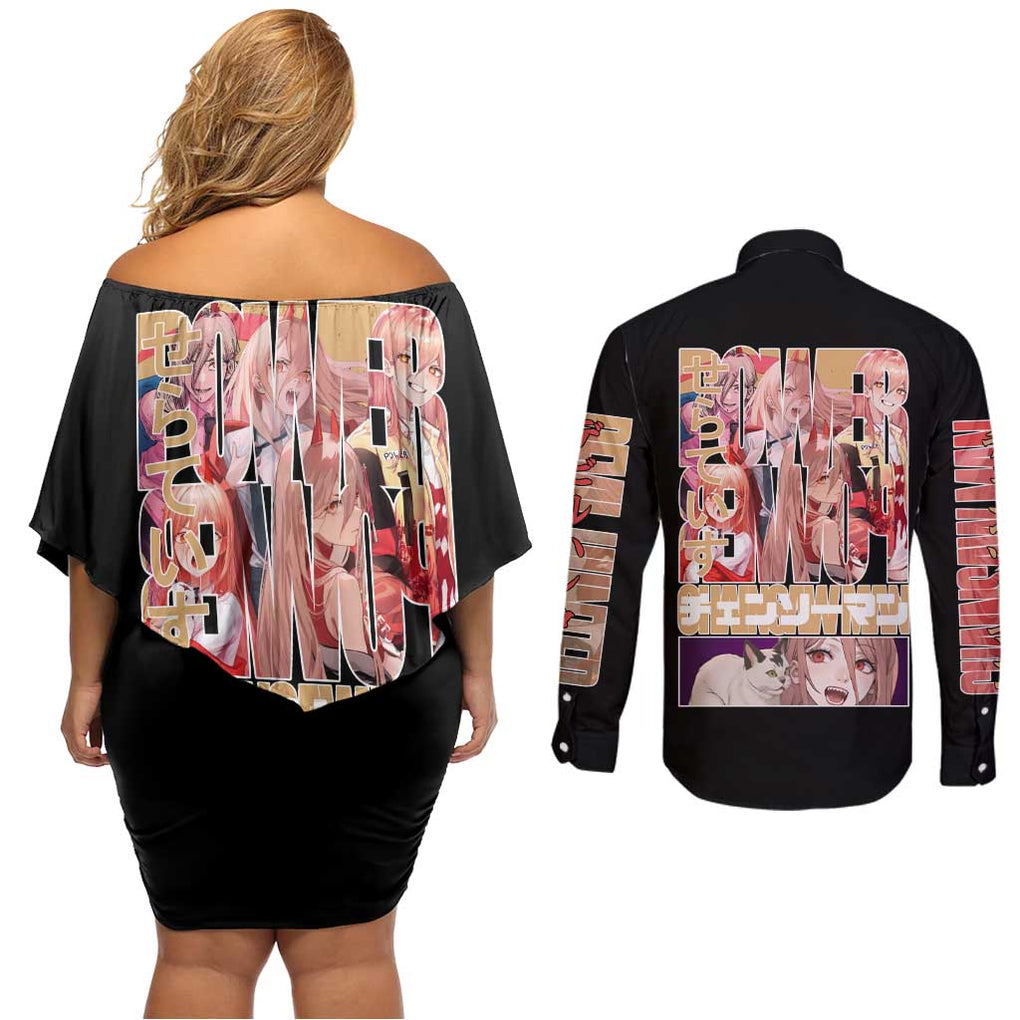 Power - Chainsaw Man Couples Matching Off Shoulder Short Dress and Long Sleeve Button Shirt Anime Japan Style