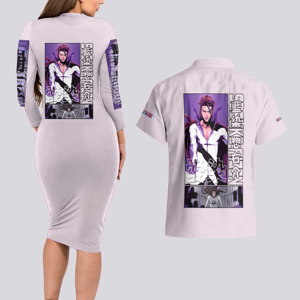 Sosuke Aizen Bleach Couples Matching Long Sleeve Bodycon Dress and Hawaiian Shirt Anime Style