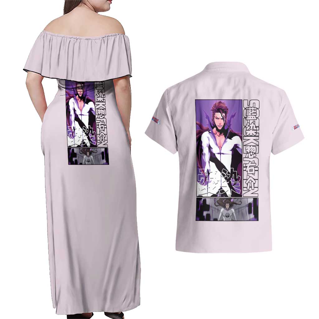 Sosuke Aizen Bleach Couples Matching Off Shoulder Maxi Dress and Hawaiian Shirt Anime Style