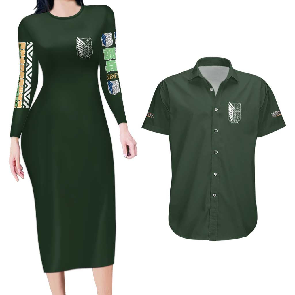 Levi Ackerman V2 Attack on Titan Couples Matching Long Sleeve Bodycon Dress and Hawaiian Shirt Anime Style