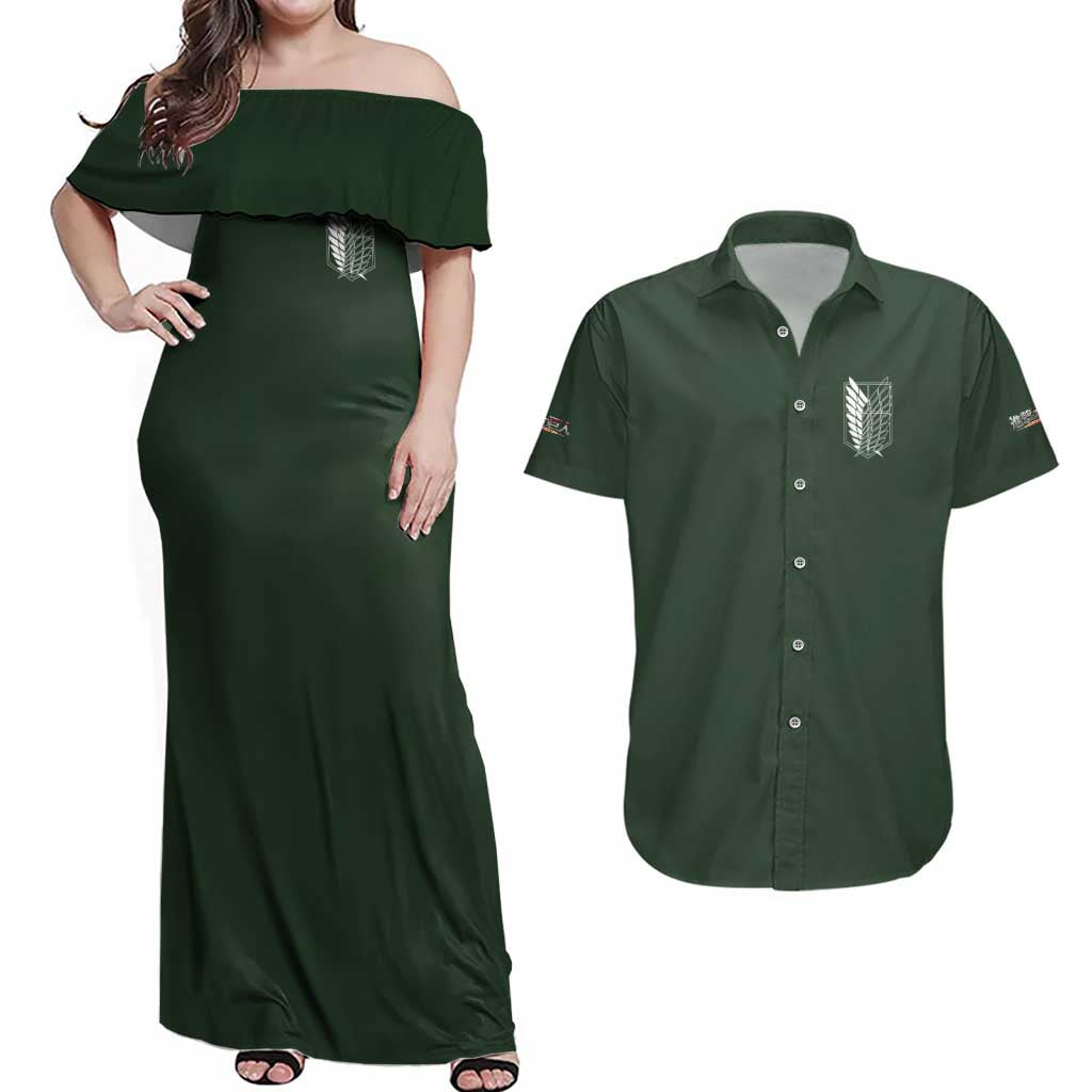 Levi Ackerman V2 Attack on Titan Couples Matching Off Shoulder Maxi Dress and Hawaiian Shirt Anime Style
