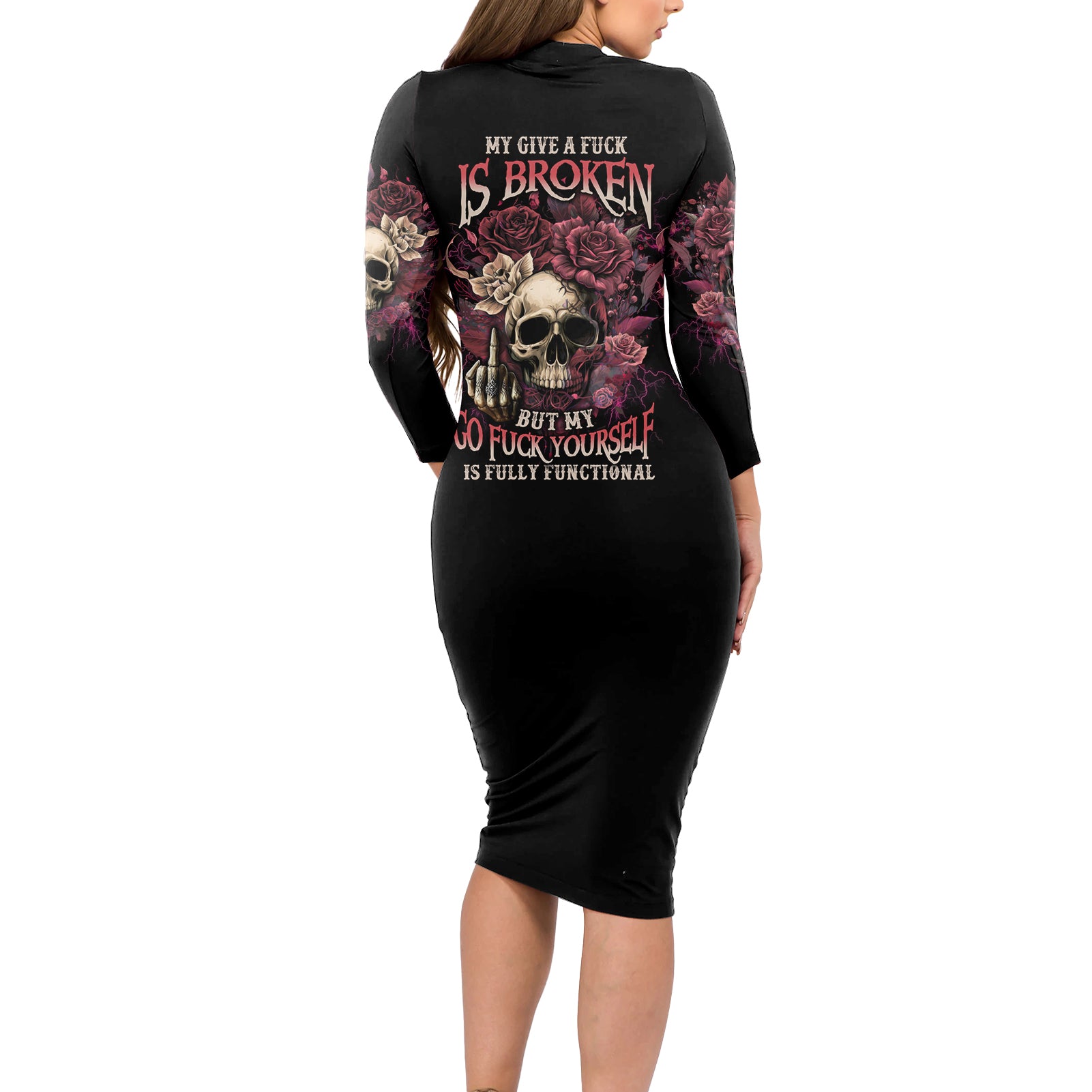 my-give-a-f-rose-skull-long-sleeve-bodycon-dress
