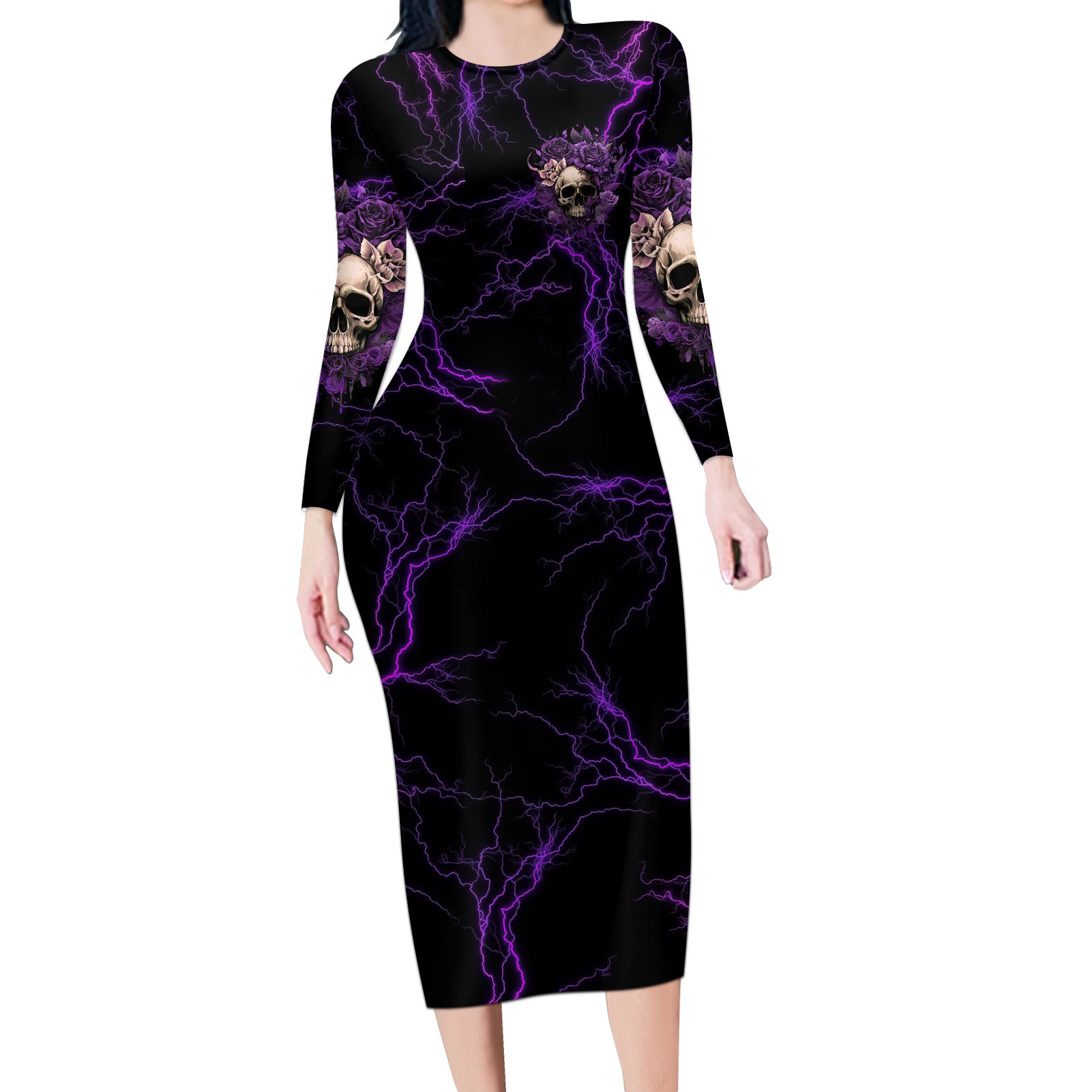 i-am-the-storm-rose-skull-long-sleeve-bodycon-dress