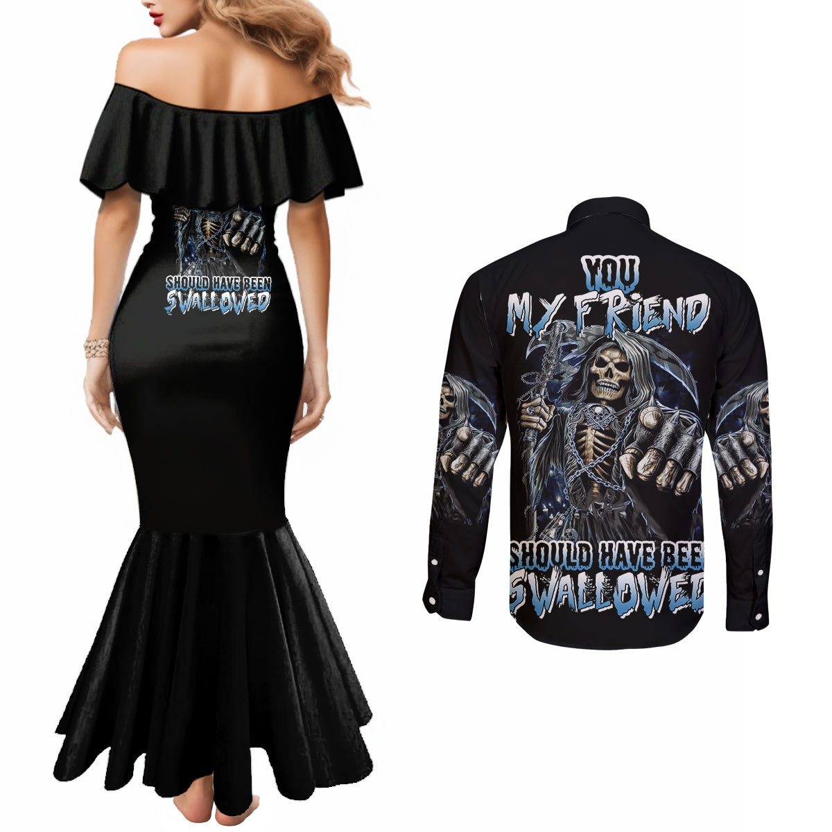 you-my-friend-should-have-been-swallowed-couples-matching-mermaid-dress-and-long-sleeve-button-shirt
