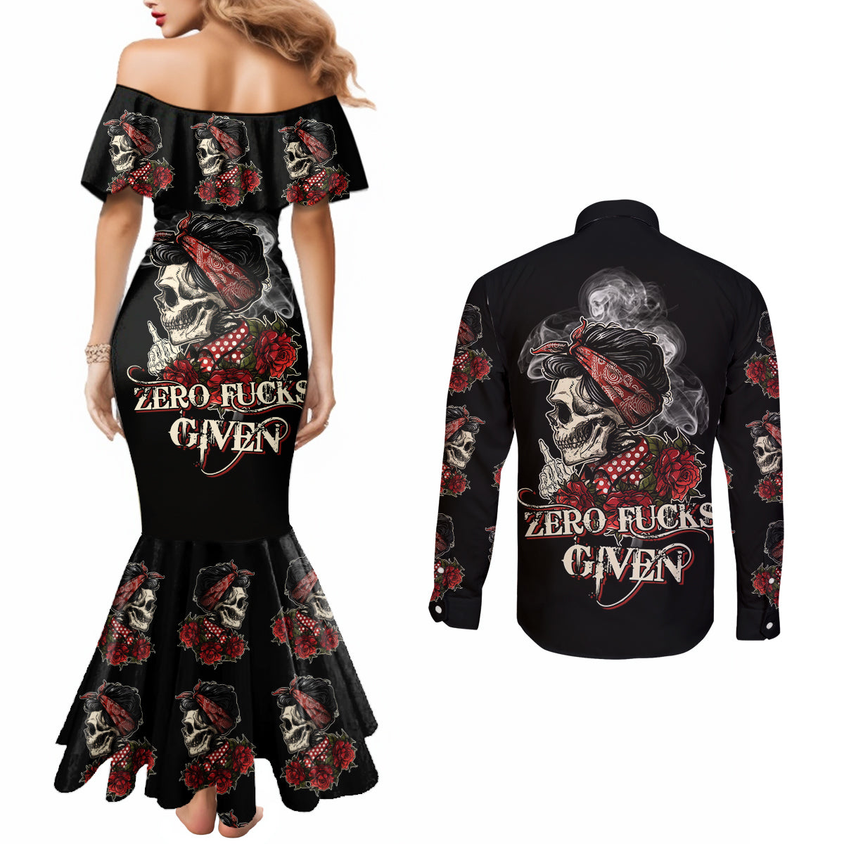skl-rose-zero-fck-given-couples-matching-mermaid-dress-and-long-sleeve-button-shirt