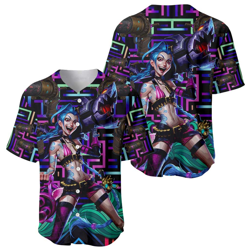 Trippy Jinx Arcane League of Legends Baseball Jersey Game Art Mix Trippy Style