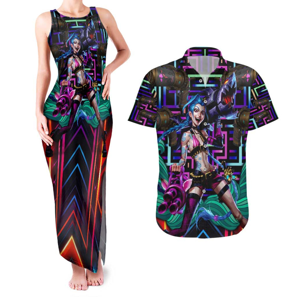 Trippy Jinx Arcane League of Legends Couples Matching Tank Maxi Dress and Hawaiian Shirt Game Art Mix Trippy Style