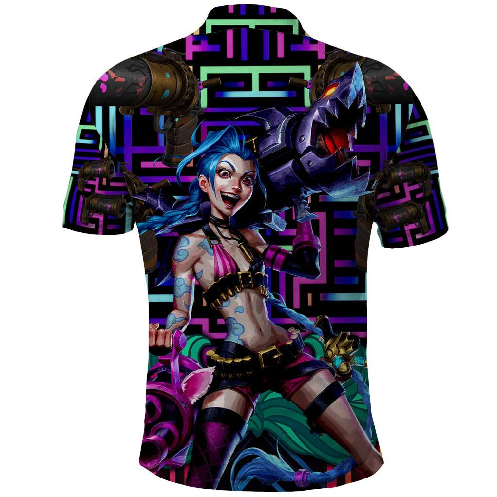 Trippy Jinx Arcane League of Legends Polo Shirt Game Art Mix Trippy Style