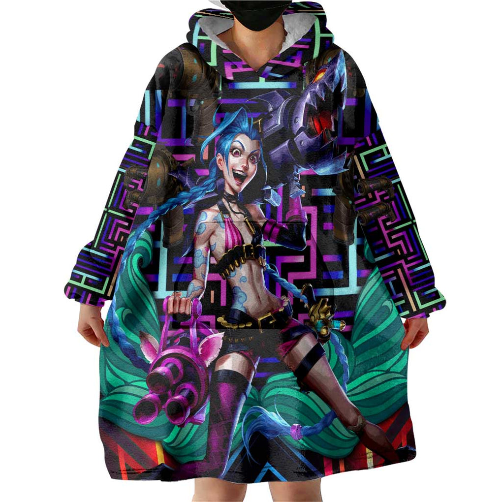 Trippy Jinx Arcane League of Legends Wearable Blanket Hoodie Game Art Mix Trippy Style