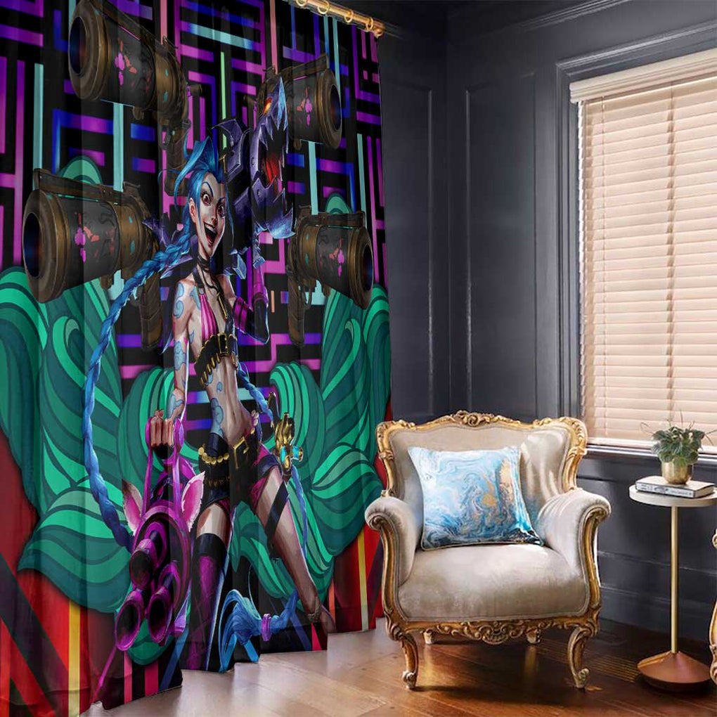 Trippy Jinx Arcane League of Legends Window Curtain Game Art Mix Trippy Style