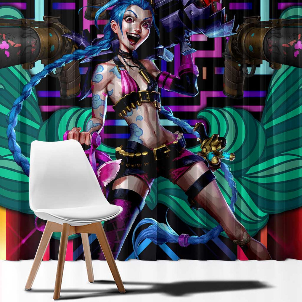 Trippy Jinx Arcane League of Legends Window Curtain Game Art Mix Trippy Style