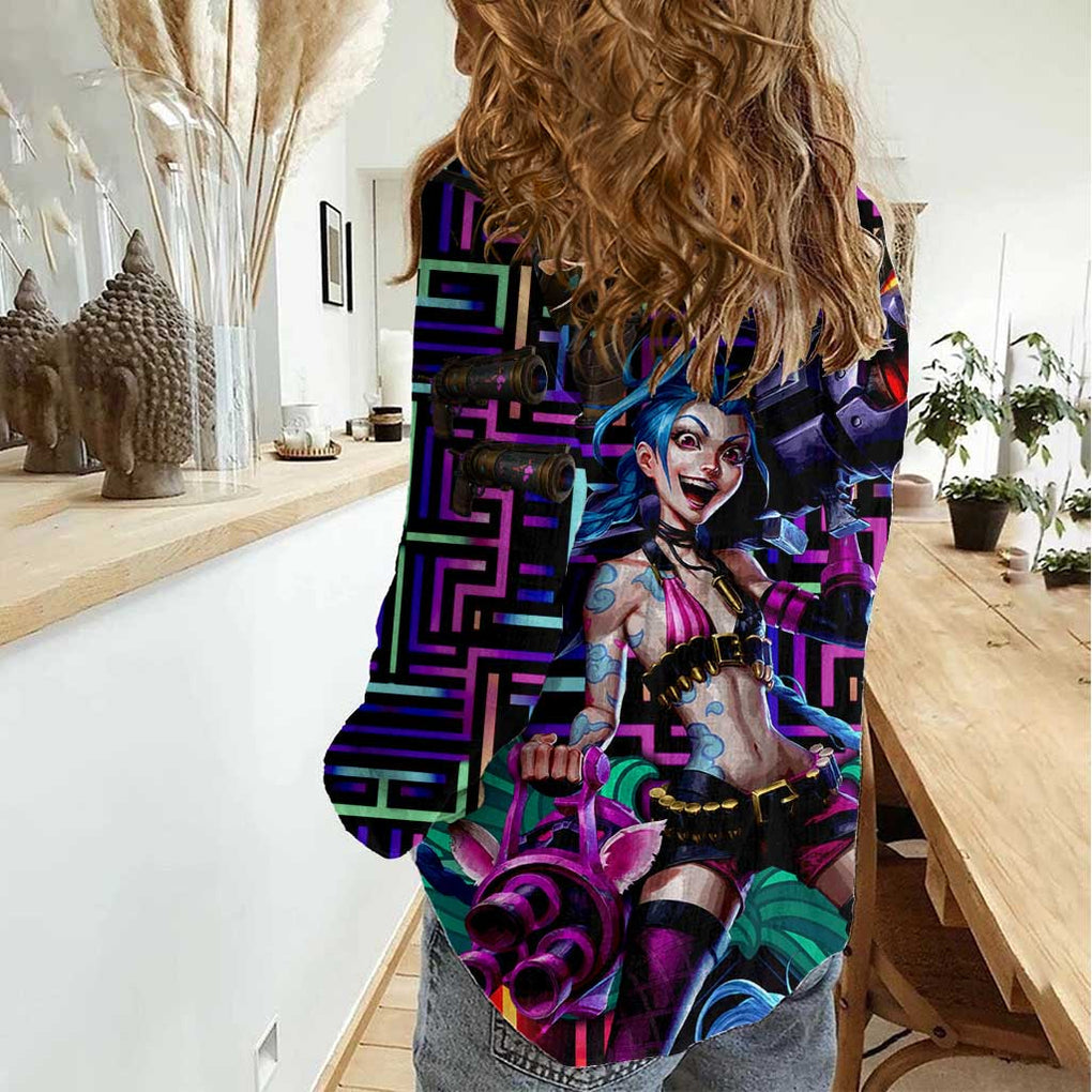 Trippy Jinx Arcane League of Legends Women Casual Shirt Game Art Mix Trippy Style