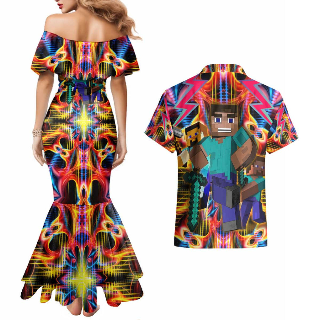 Power Minecraft Couples Matching Mermaid Dress and Hawaiian Shirt Game Art Mix Trippy Style