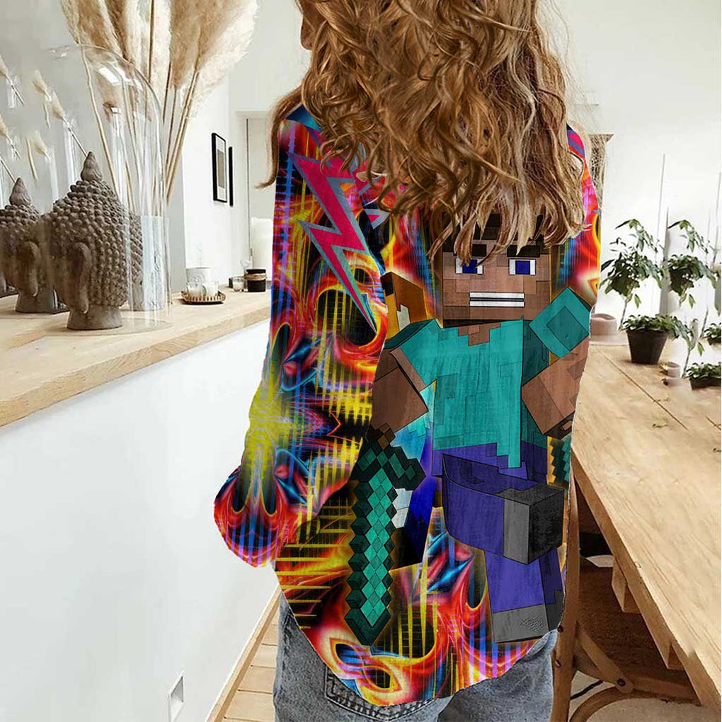 Power Minecraft Women Casual Shirt Game Art Mix Trippy Style