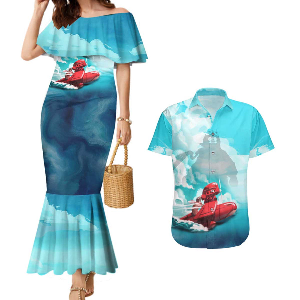 Trippy Porco Rosso Studio Couples Matching Mermaid Dress and Hawaiian Shirt Anime Style