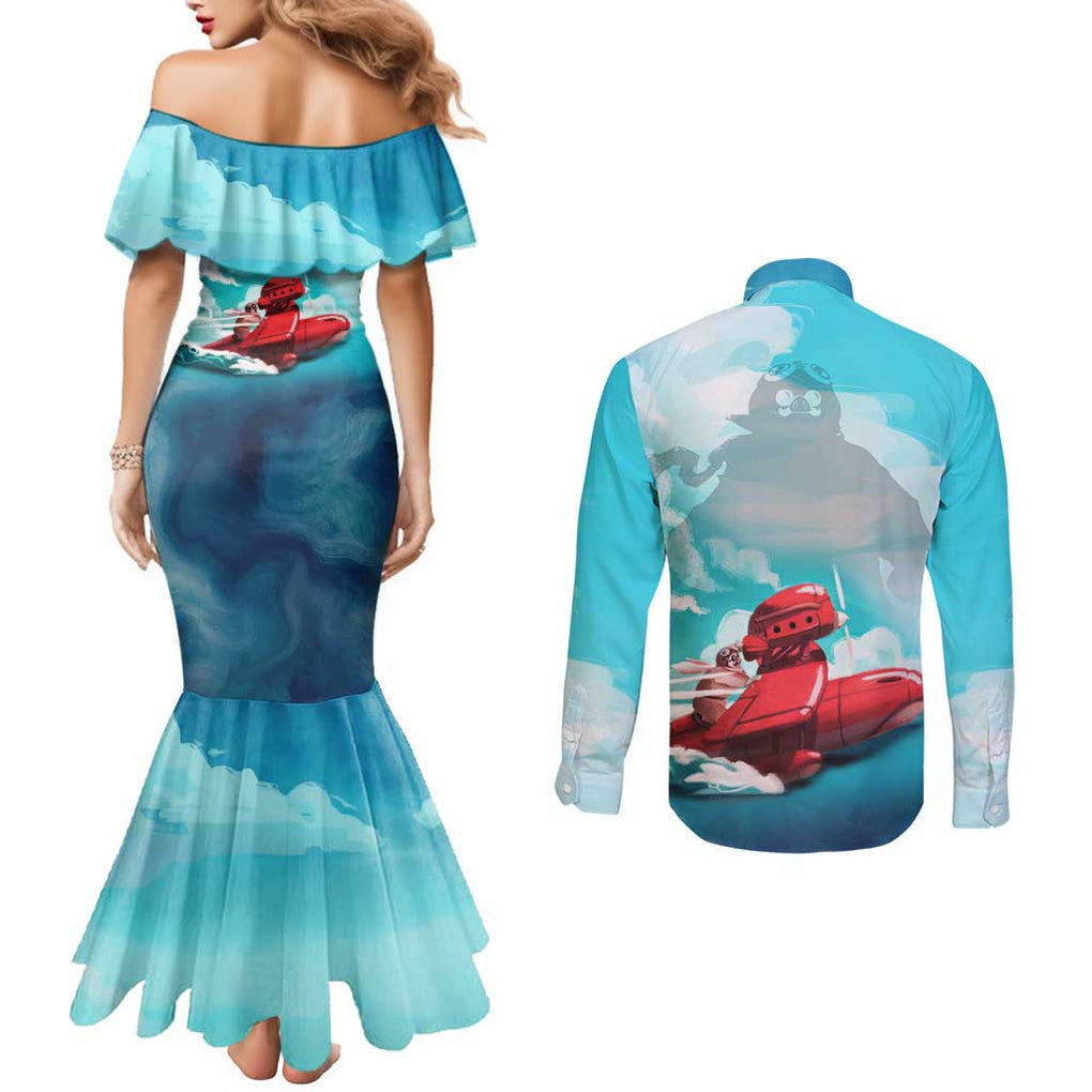 Trippy Porco Rosso Studio Couples Matching Mermaid Dress and Long Sleeve Button Shirt Anime Style