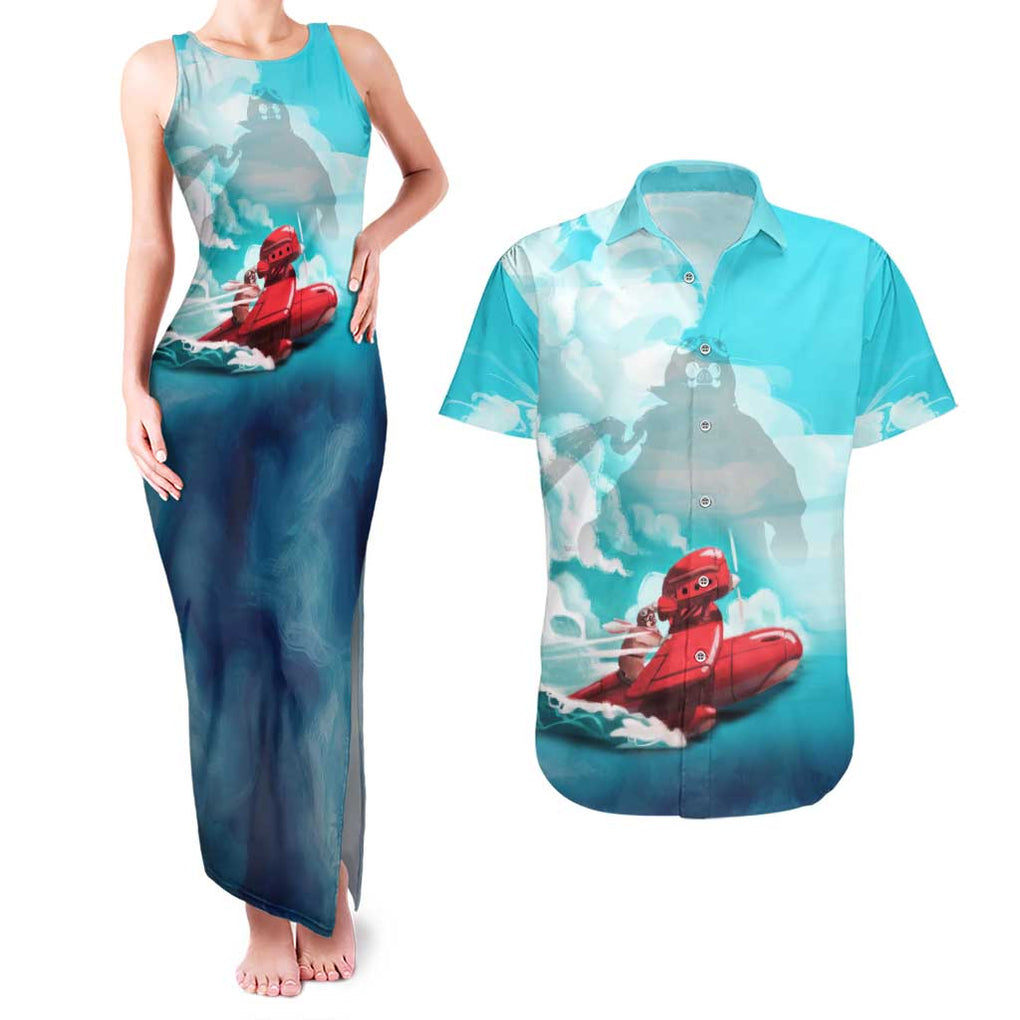 Trippy Porco Rosso Studio Couples Matching Tank Maxi Dress and Hawaiian Shirt Anime Style