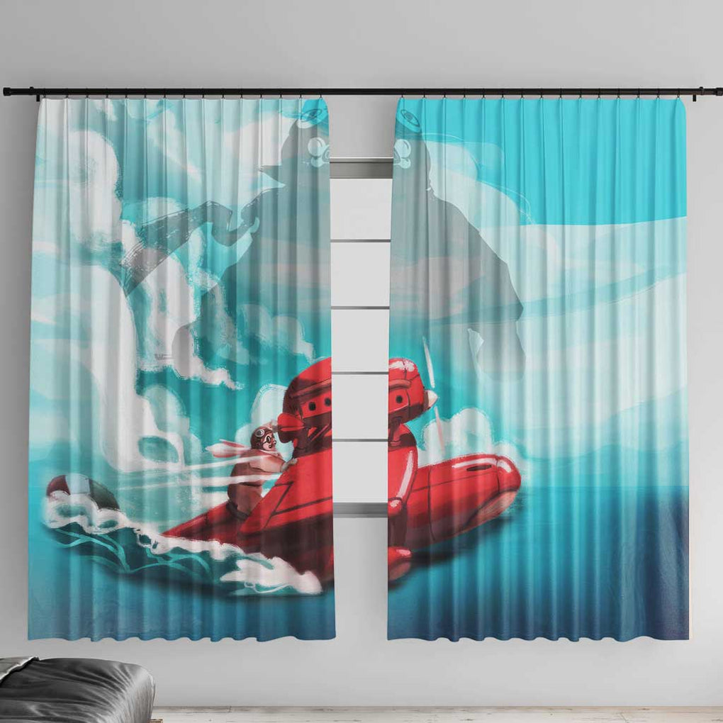 Trippy Porco Rosso Studio Window Curtain Anime Style