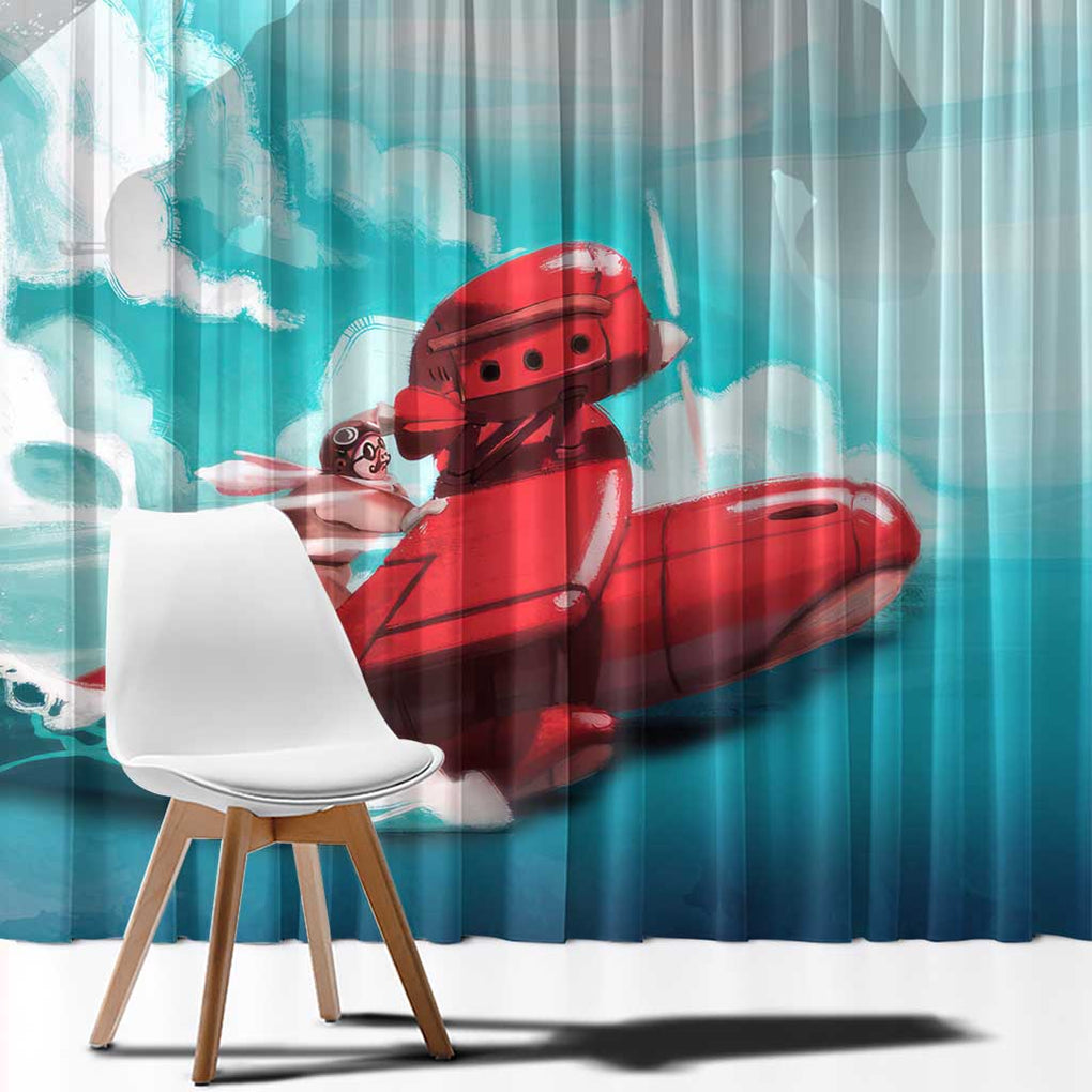 Trippy Porco Rosso Studio Window Curtain Anime Style