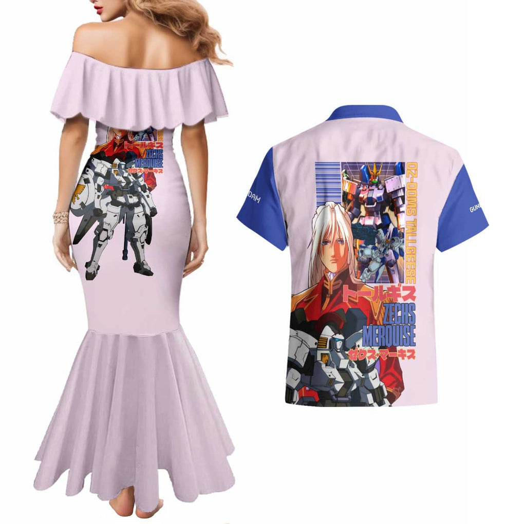 Tallgeese x Zechs Merquise Gundam Wing Couples Matching Mermaid Dress and Hawaiian Shirt Anime Style