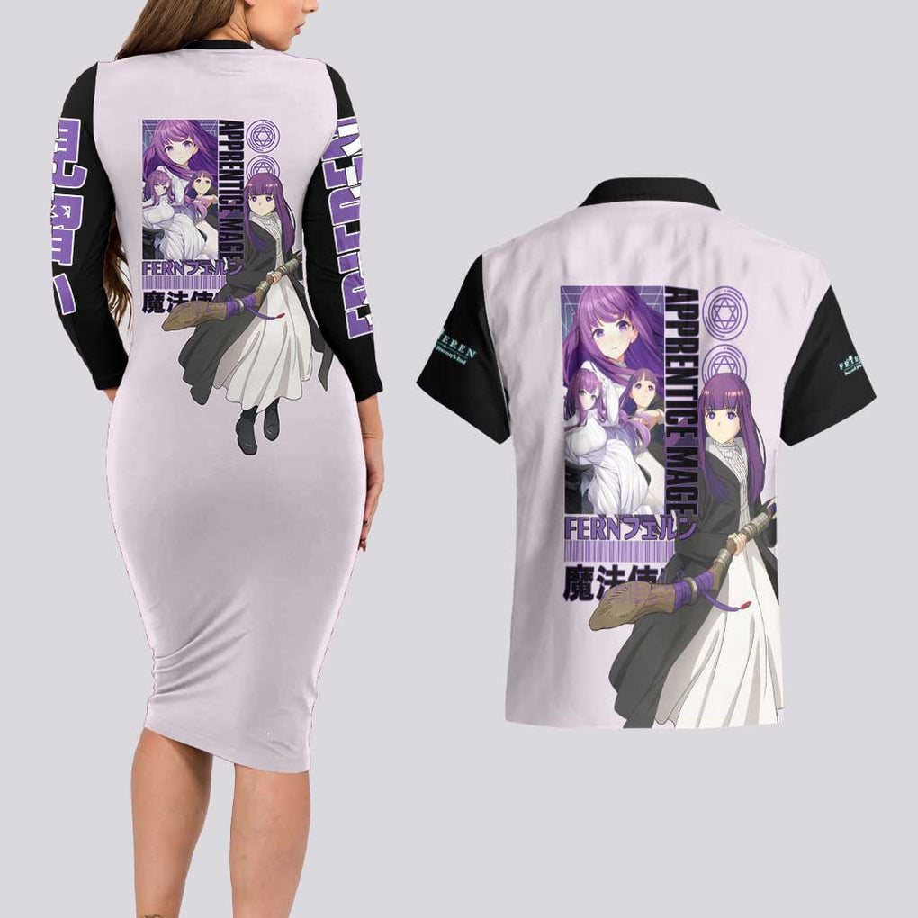 Fern V2 Frieren Beyond Journey’s End Couples Matching Long Sleeve Bodycon Dress and Hawaiian Shirt Anime Style