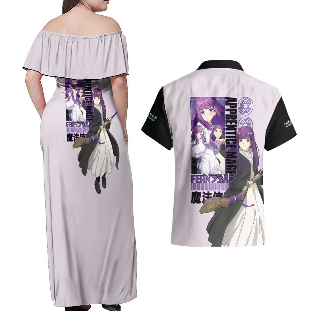 Fern V2 Frieren Beyond Journey’s End Couples Matching Off Shoulder Maxi Dress and Hawaiian Shirt Anime Style