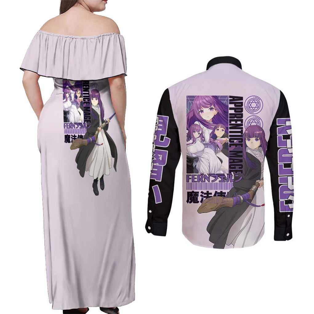 Fern V2 Frieren Beyond Journey’s End Couples Matching Off Shoulder Maxi Dress and Long Sleeve Button Shirt Anime Style